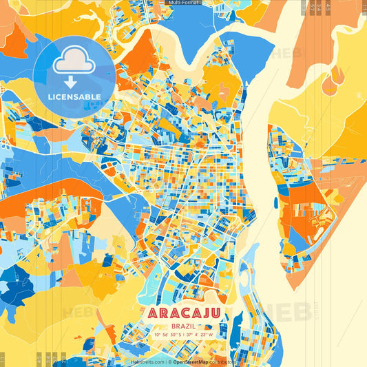 Aracaju, Brazil blue and orange vector art map template