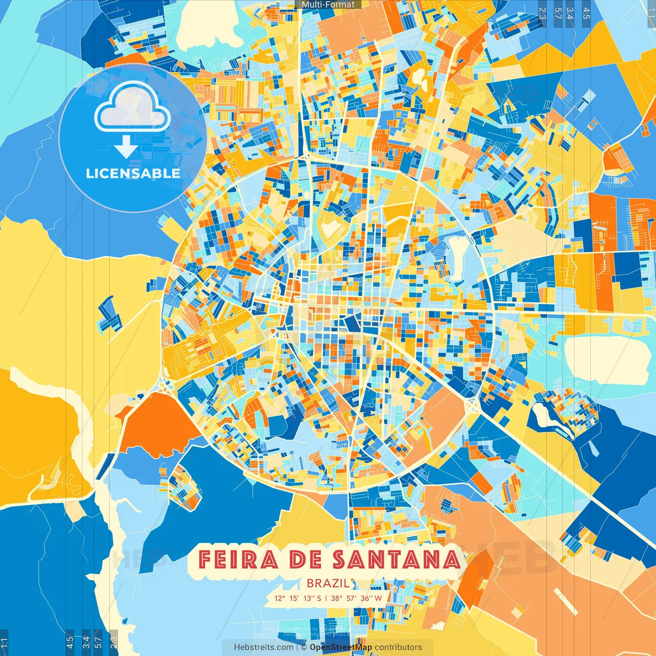 Feira de Santana, Brazil blue and orange vector art map template