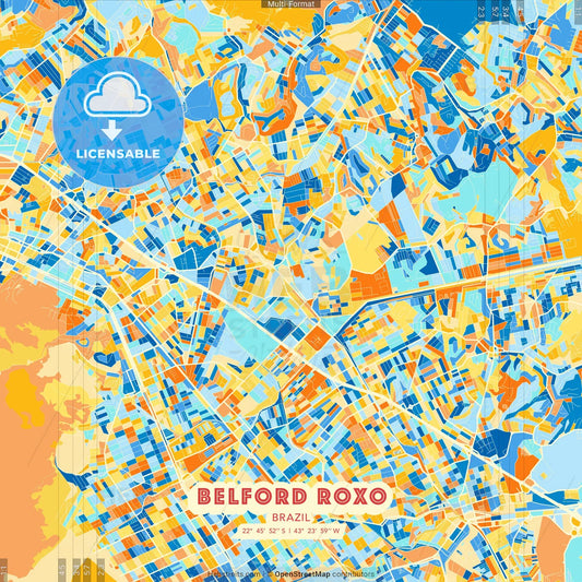 Belford Roxo, Brazil blue and orange vector art map template