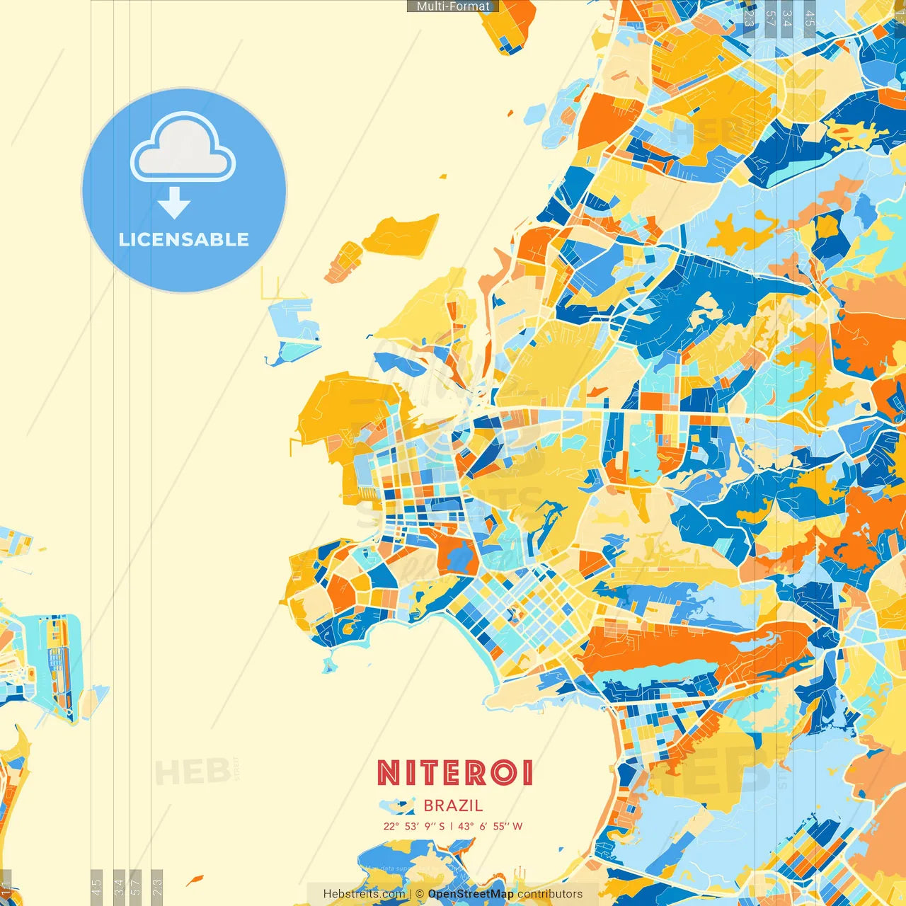 Niteroi, Brazil blue and orange vector art map template