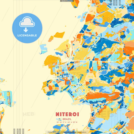 Niteroi, Brazil blue and orange vector art map template