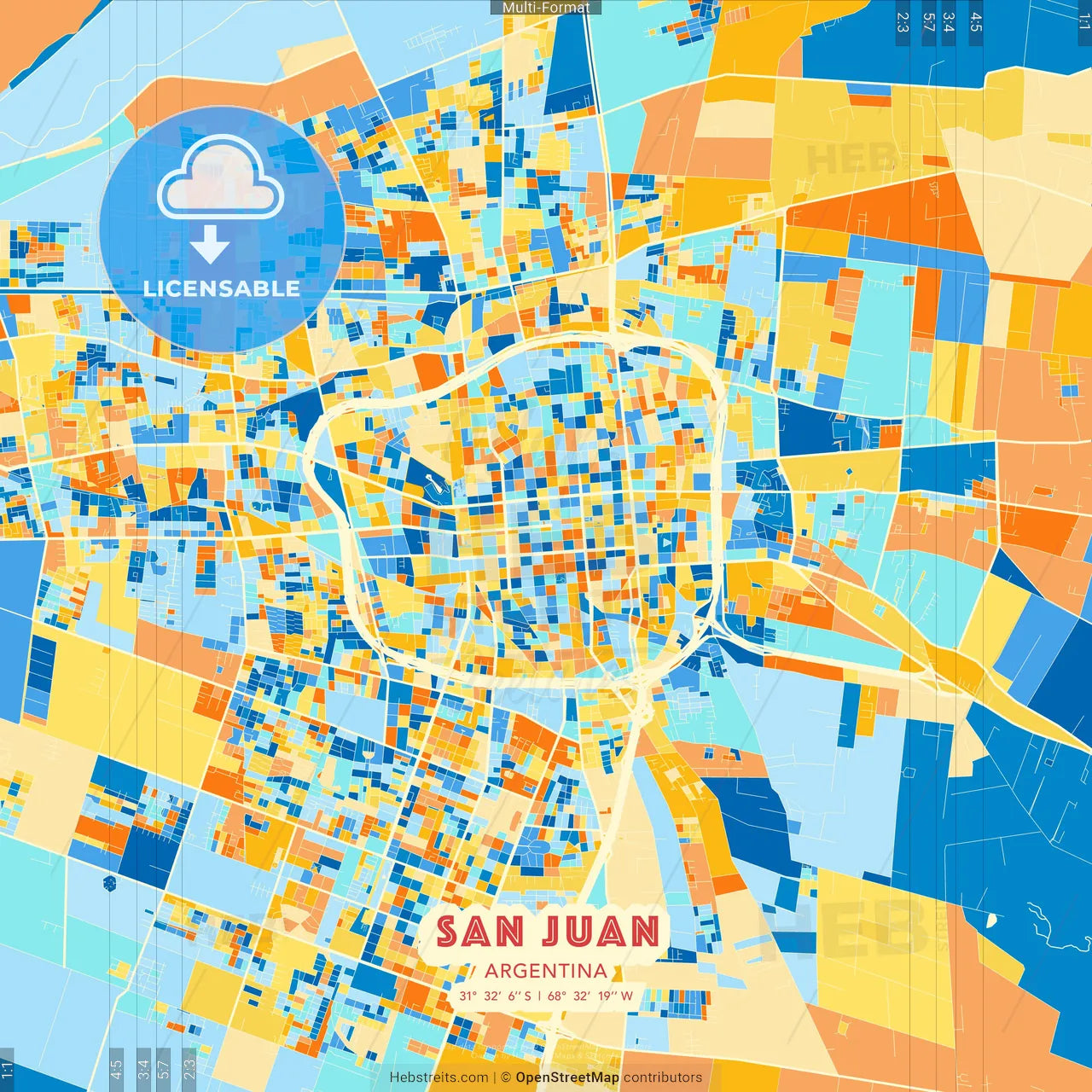San Juan, Argentina blue and orange vector art map template