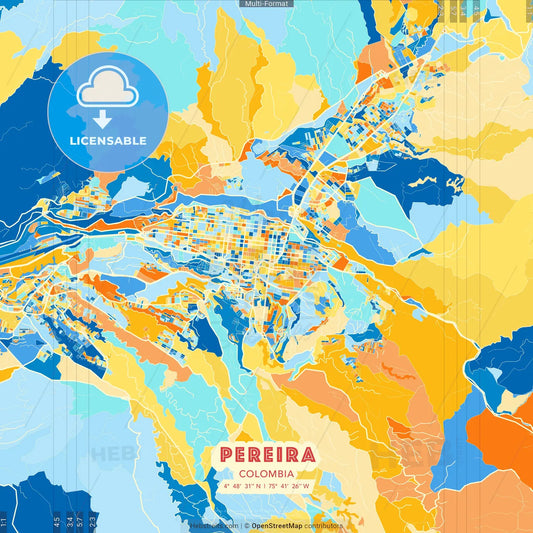 Pereira, Colombia blue and orange vector art map template