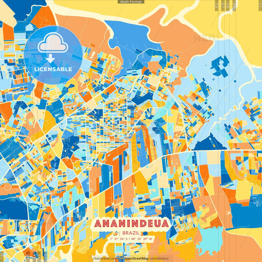 Ananindeua, Brazil blue and orange vector art map template