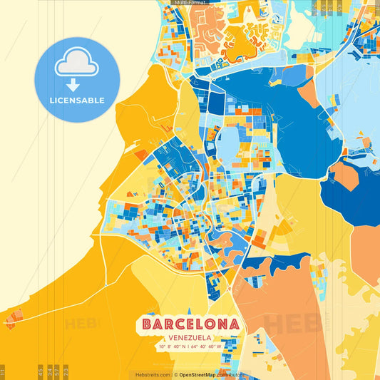 Barcelona, Venezuela blue and orange vector art map template
