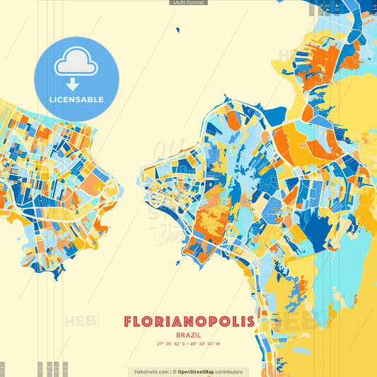 Florianopolis, Brazil blue and orange vector art map template
