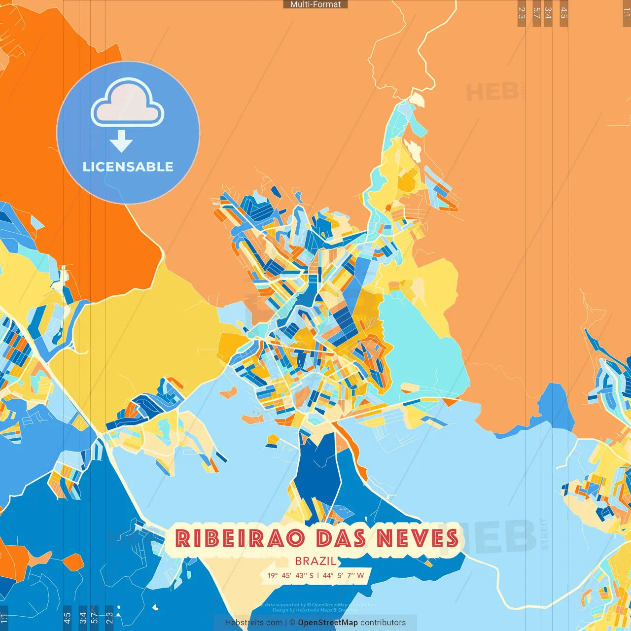 Ribeirao das Neves, Brazil blue and orange vector art map template