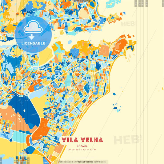 Vila Velha, Brazil blue and orange vector art map template