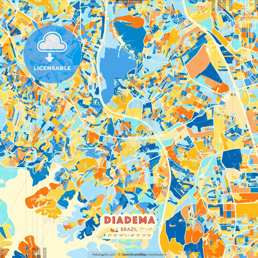 Diadema, Brazil blue and orange vector art map template
