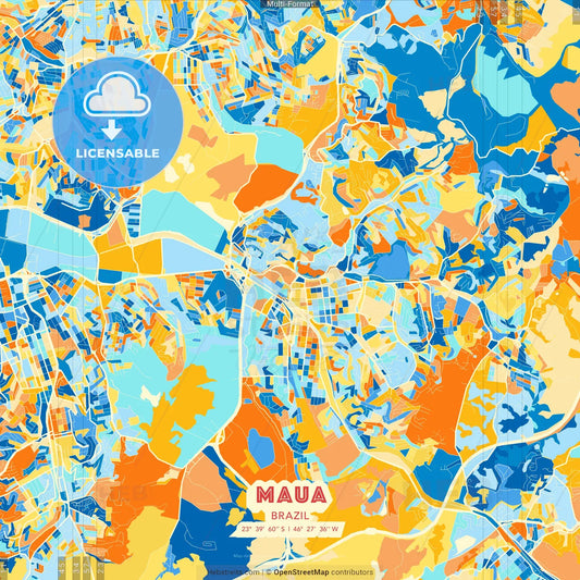 Maua, Brazil blue and orange vector art map template