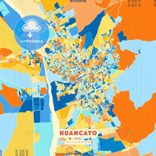 Huancayo, Peru blue and orange vector art map template