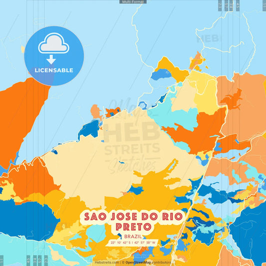 Sao Jose do Rio Preto, Brazil blue and orange vector art map template
