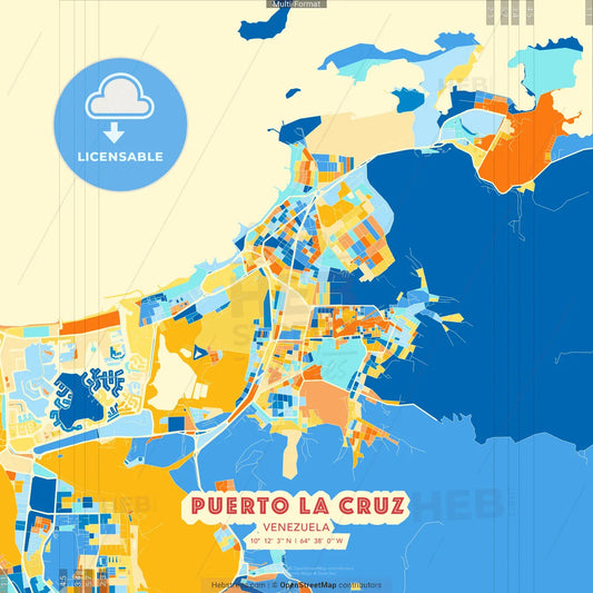Puerto La Cruz, Venezuela blue and orange vector art map template