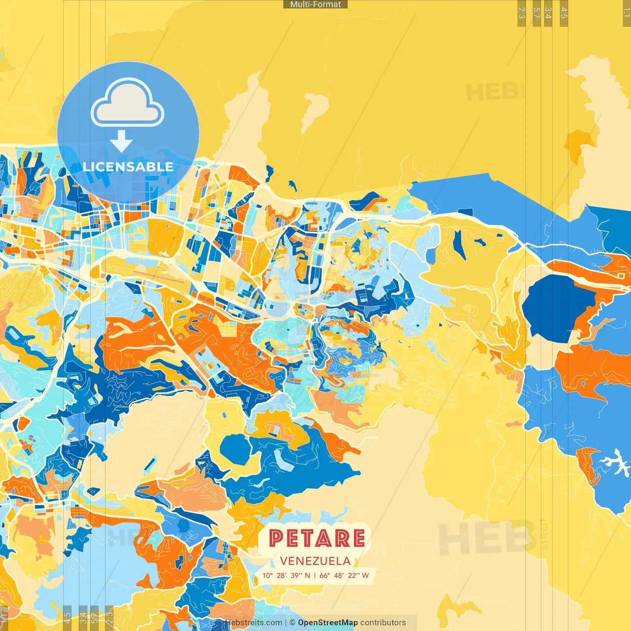Petare, Venezuela blue and orange vector art map template