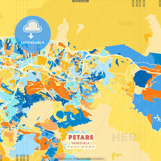 Petare, Venezuela blue and orange vector art map template