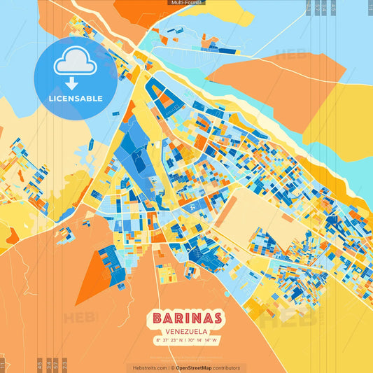 Barinas, Venezuela blue and orange vector art map template