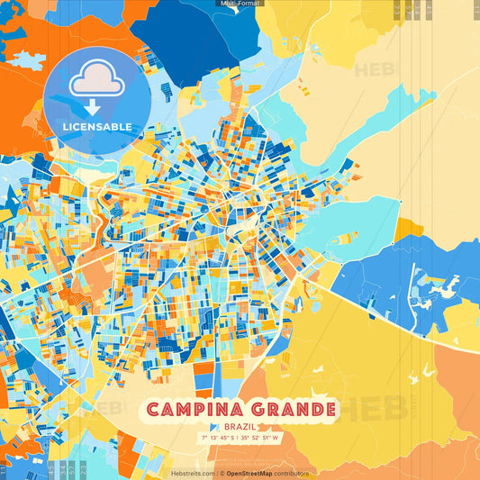 Campina Grande, Brazil blue and orange vector art map template