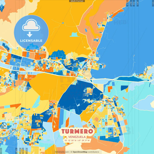 Turmero, Venezuela blue and orange vector art map template