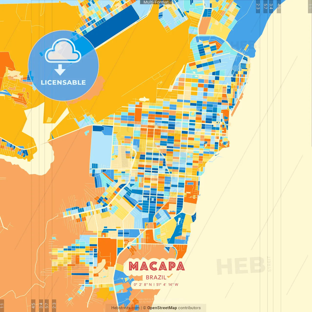 Macapa, Brazil blue and orange vector art map template
