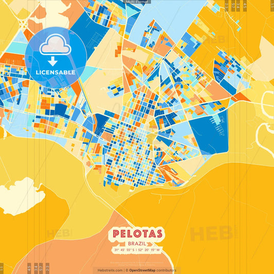 Pelotas, Brazil blue and orange vector art map template