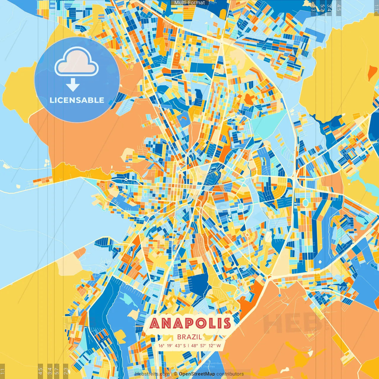 Anapolis, Brazil blue and orange vector art map template