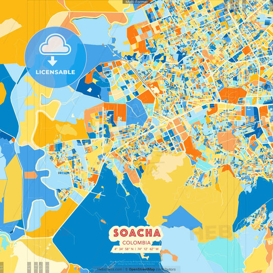 Soacha, Colombia blue and orange vector art map template