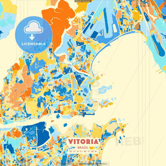 Vitoria, Brazil blue and orange vector art map template