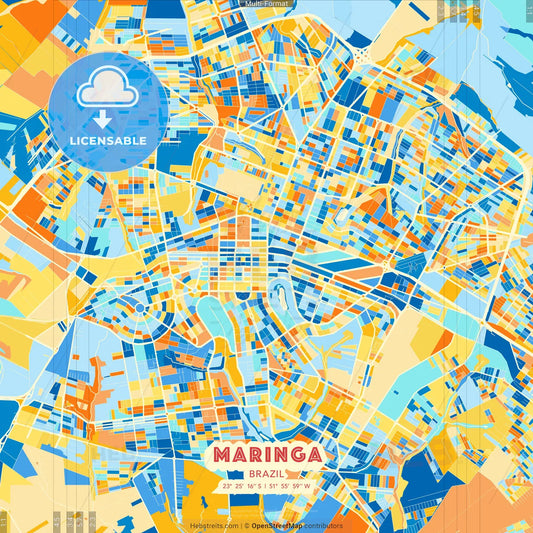 Maringa, Brazil blue and orange vector art map template