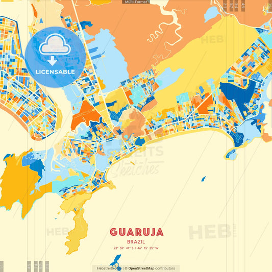 Guaruja, Brazil blue and orange vector art map template