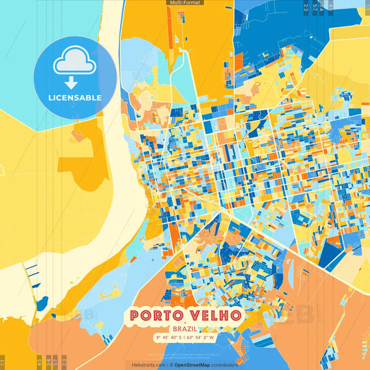 Porto Velho, Brazil blue and orange vector art map template