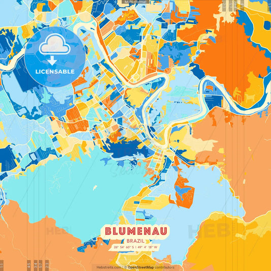 Blumenau, Brazil blue and orange vector art map template