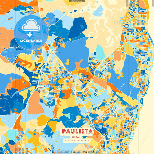 Paulista, Brazil blue and orange vector art map template