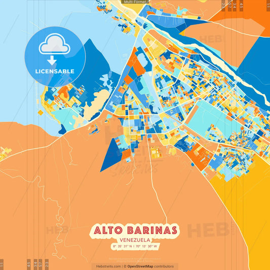 Alto Barinas, Venezuela blue and orange vector art map template