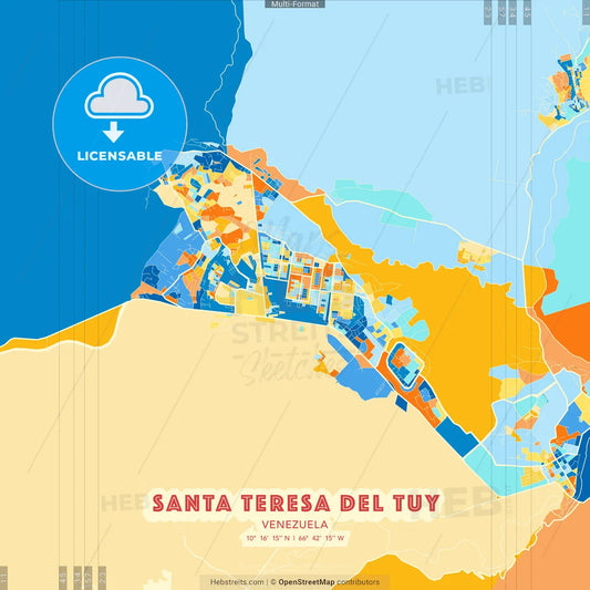 Santa Teresa del Tuy, Venezuela blue and orange vector art map template