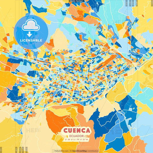 Cuenca, Ecuador blue and orange vector art map template