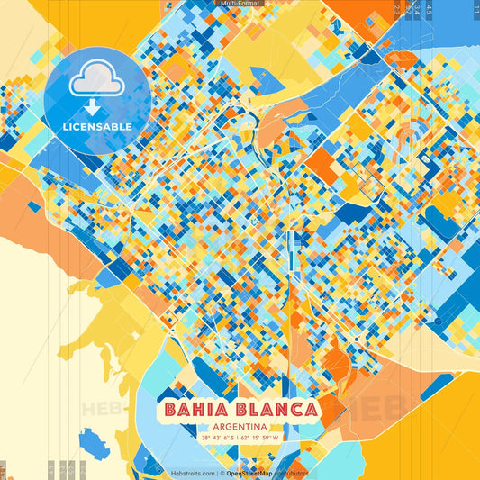 Bahia Blanca, Argentina blue and orange vector art map template