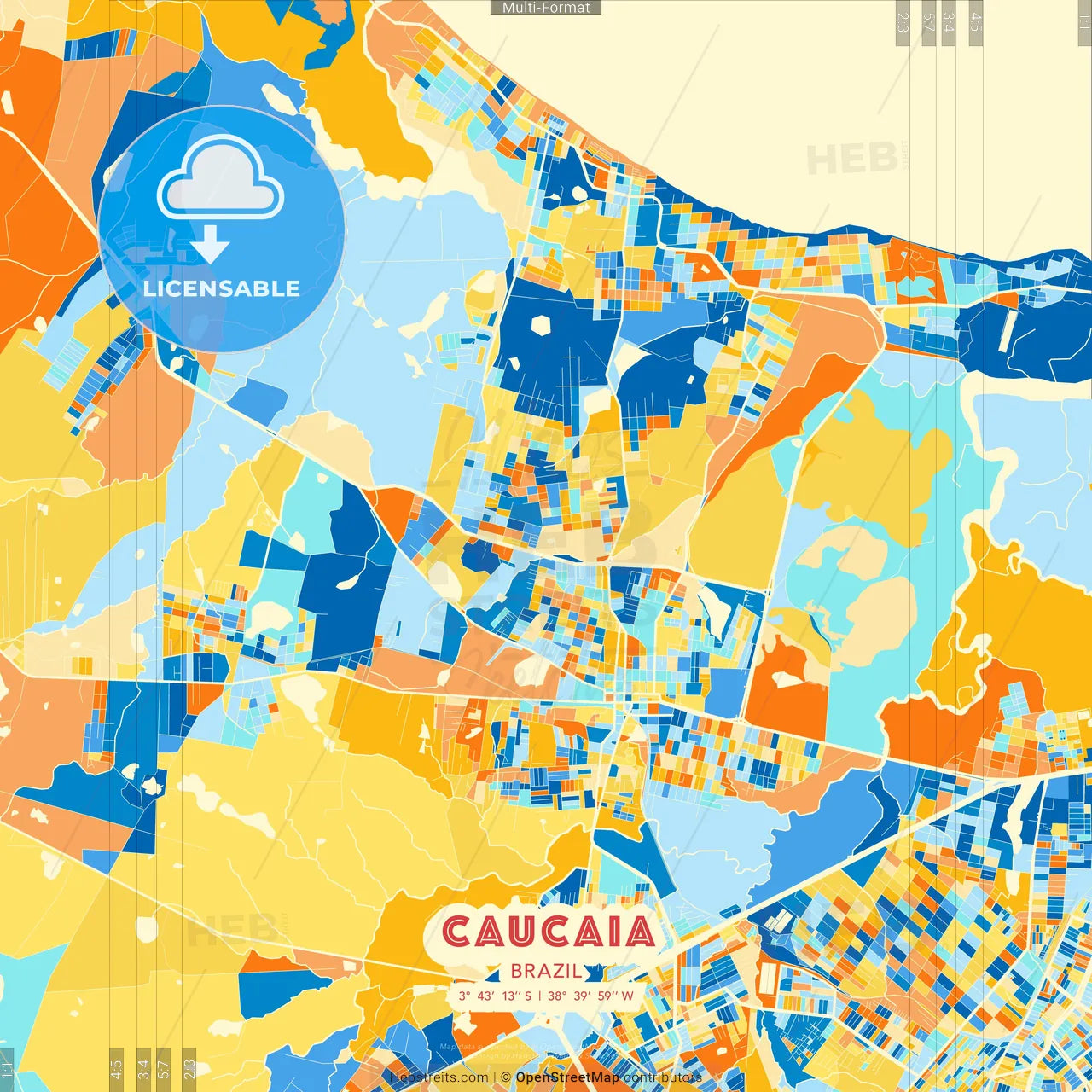 Caucaia, Brazil blue and orange vector art map template