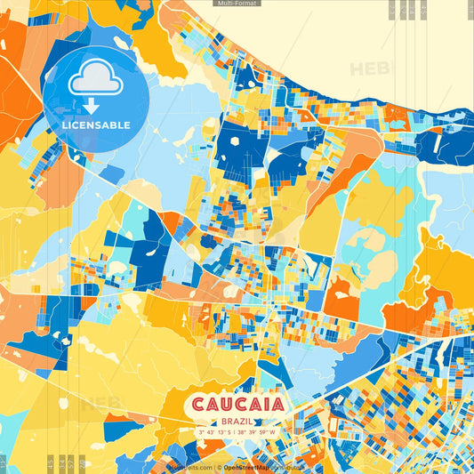 Caucaia, Brazil blue and orange vector art map template
