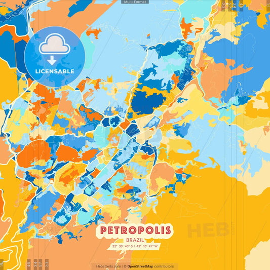 Petropolis, Brazil blue and orange vector art map template