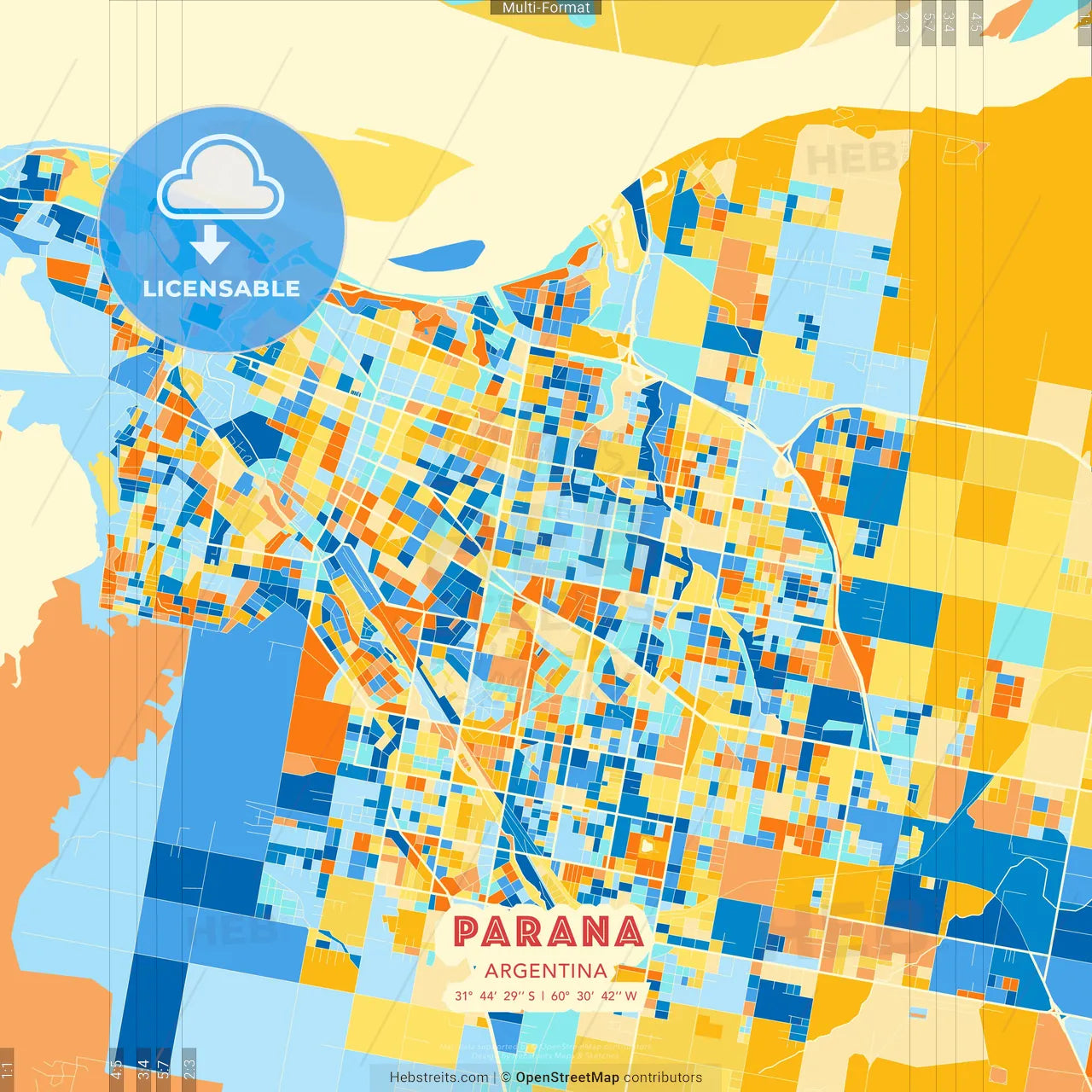 Parana, Argentina blue and orange vector art map template