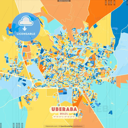 Uberaba, Brazil blue and orange vector art map template