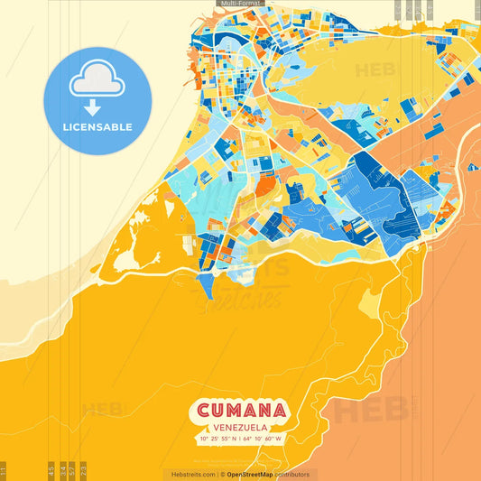 Cumana, Venezuela blue and orange vector art map template