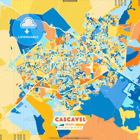 Cascavel, Brazil blue and orange vector art map template