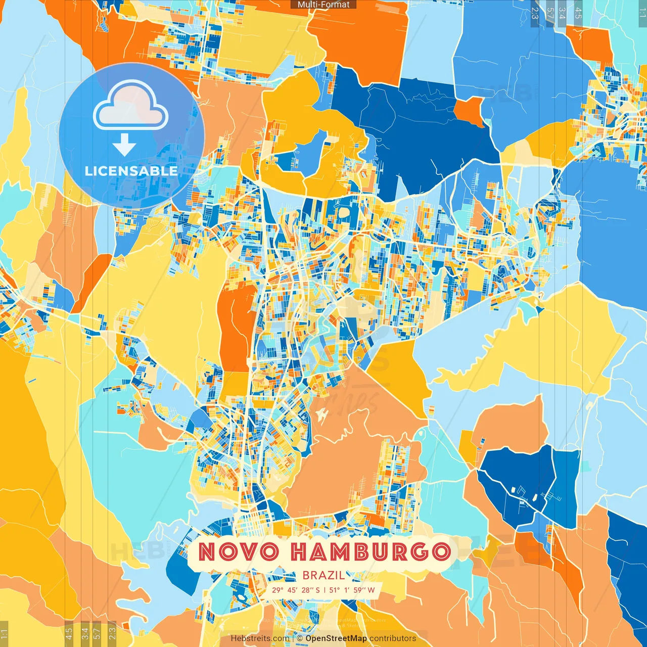 Novo Hamburgo, Brazil blue and orange vector art map template
