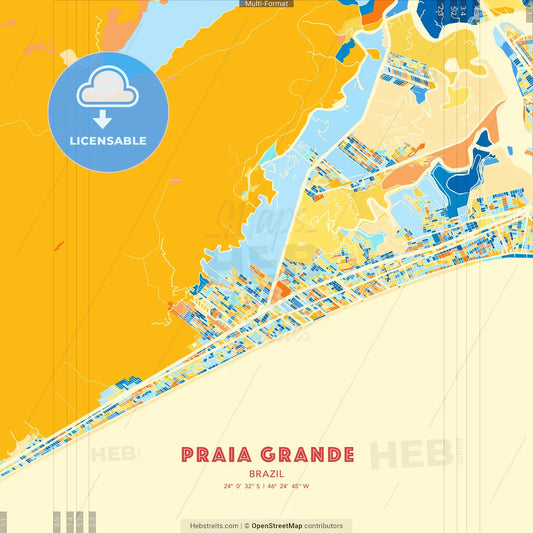 Praia Grande, Brazil blue and orange vector art map template