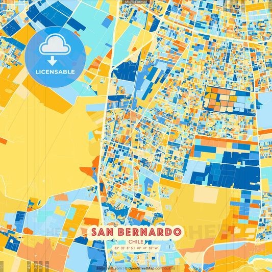 San Bernardo, Chile blue and orange vector art map template