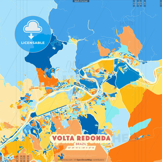 Volta Redonda, Brazil blue and orange vector art map template