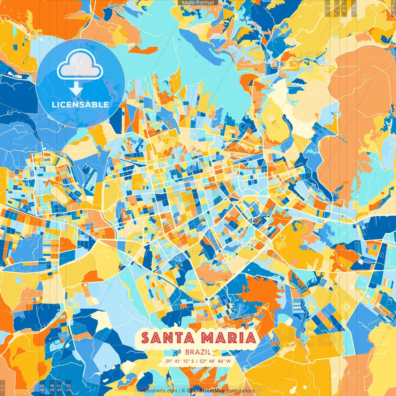 Santa Maria, Brazil blue and orange vector art map template