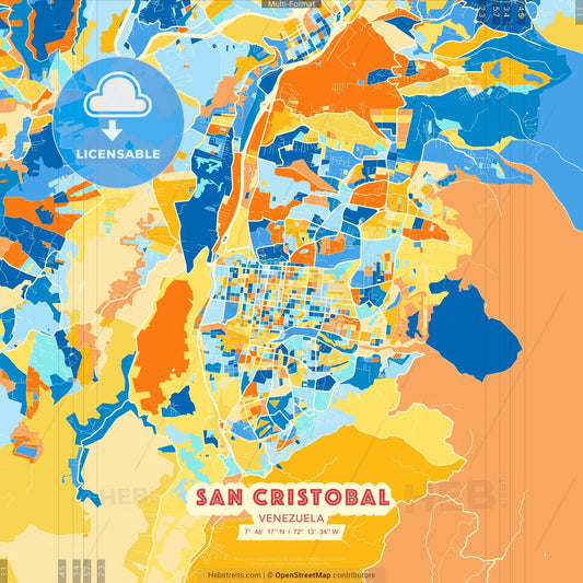 San Cristobal, Venezuela blue and orange vector art map template