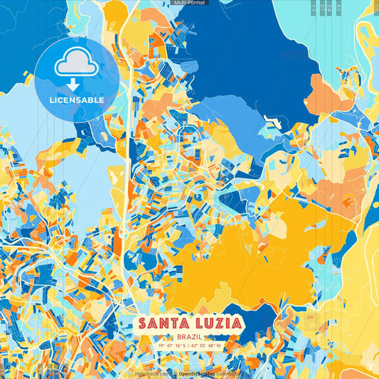 Santa Luzia, Brazil blue and orange vector art map template